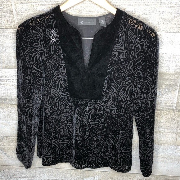 INC International Concepts SP silk blend black paisley boho top - Picture 1 of 3